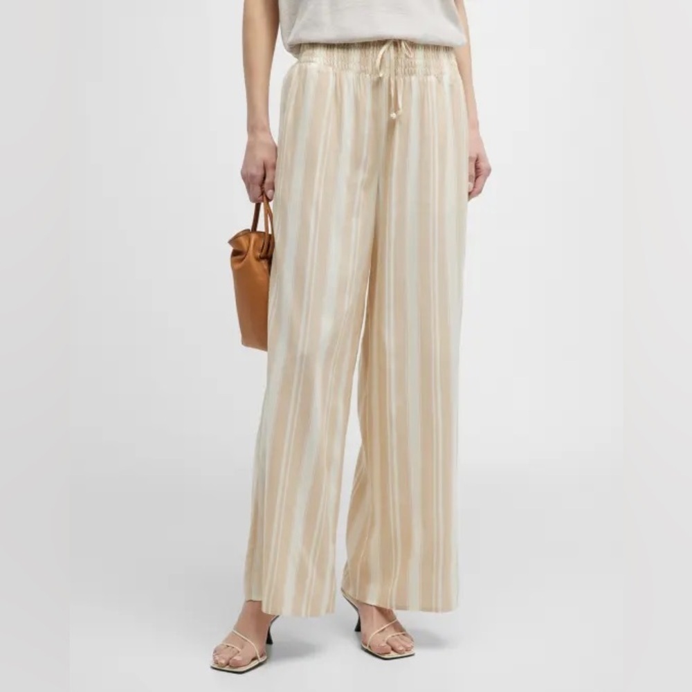 BROCHU WALKER Gorja Pants Womens XS Smocked Stripe Wide Leg Pull On Capri